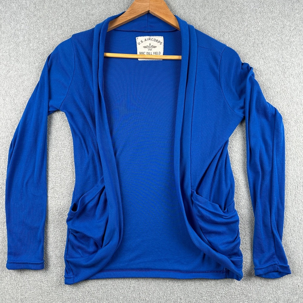U.S. Aircorps Cardigan Womens S Mac Dill Field Blue Open Front Pocket Top